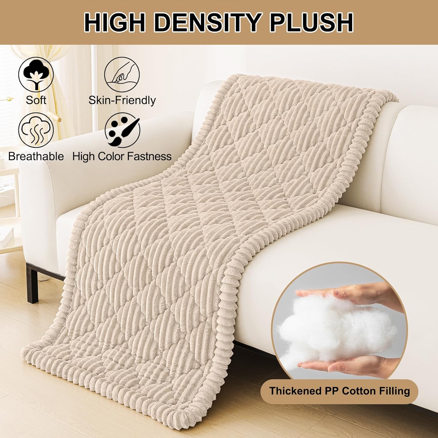 Smiry Pet Couch Covers for Dogs Washable, Non-Slip Fuzzy Couch Covers for 3 Cushion Sofa Pet Friendly, Soft Thick Furniture Protector Sofa Slipcover Mat for Dogs (Apricot, 27.6 x 70.9)